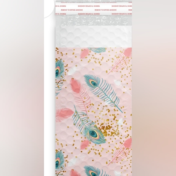 15 4x8 Pink Peacock Bubble Poly Mailers - Picture 1 of 1